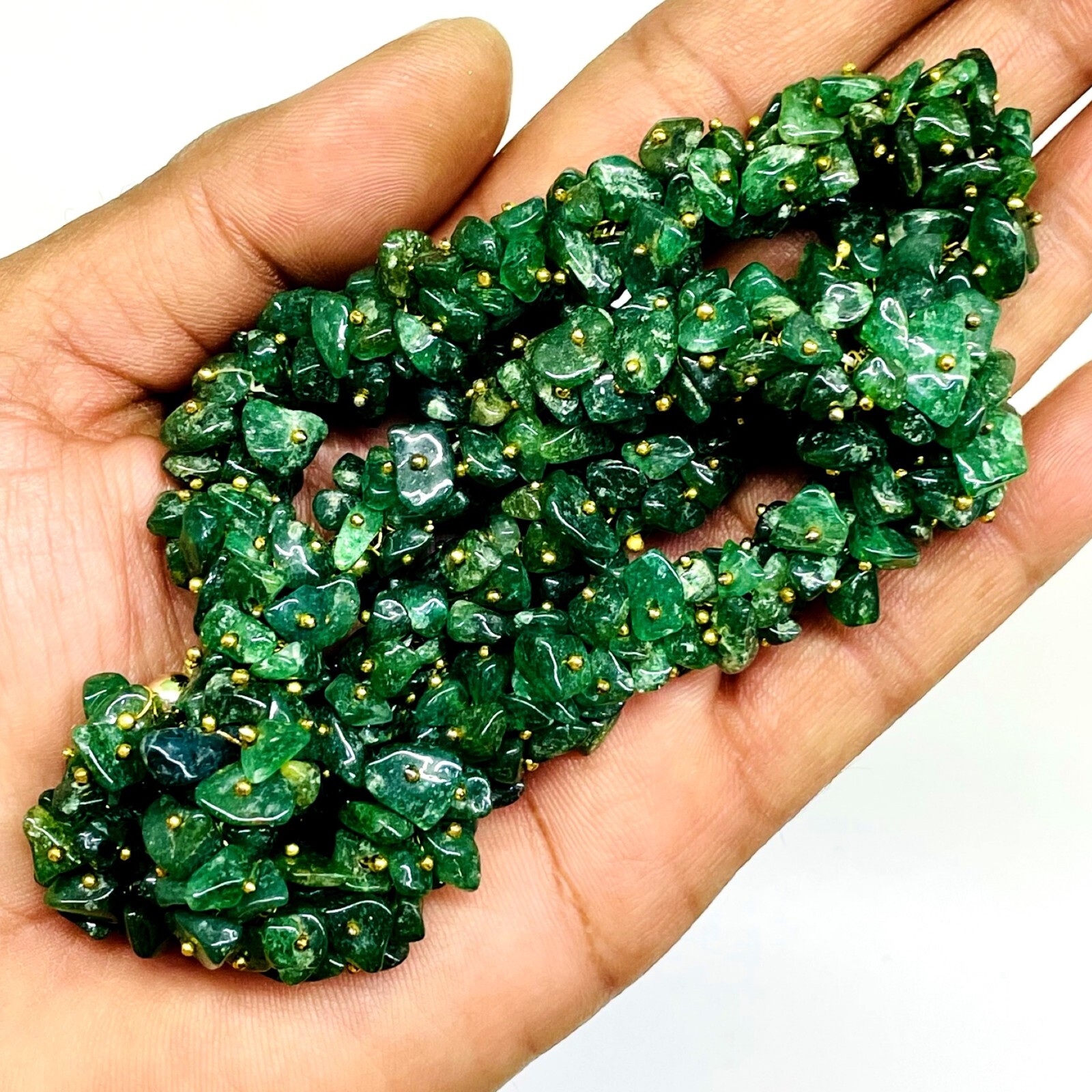 18 Inch Natural Aventurine Quartz Rich Green Boutique Designer Beaded Necklace
