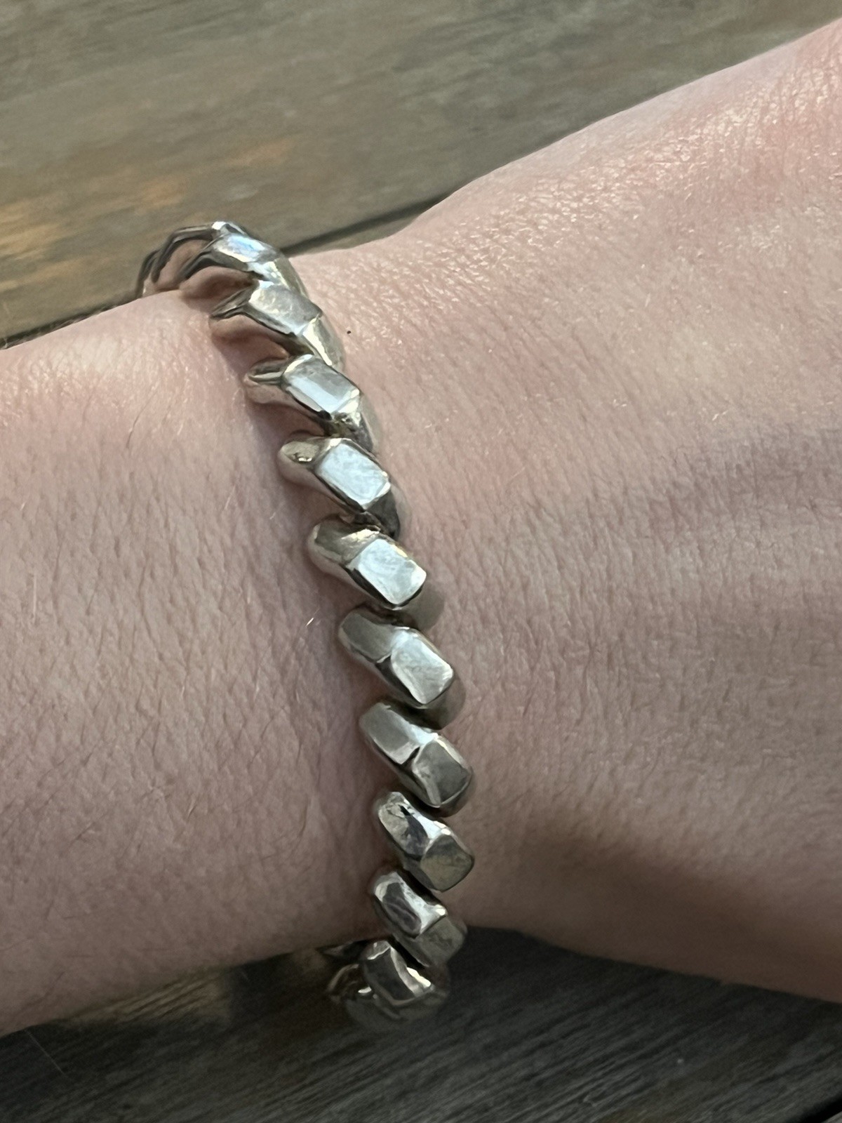 925 Sterling Silver Macaroni Link Bracelet Made In Italy 7.25 inches