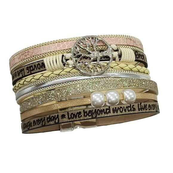 Multilayer Leather Bangle Magnetic Bracelet for Men Or Women 7.5in – Khaki