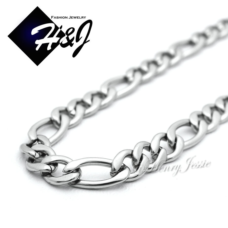 7″-11″MEN WOMEN Stainless Steel 4/5/6/7/8mm Silver Figaro Link Chain Bracelet