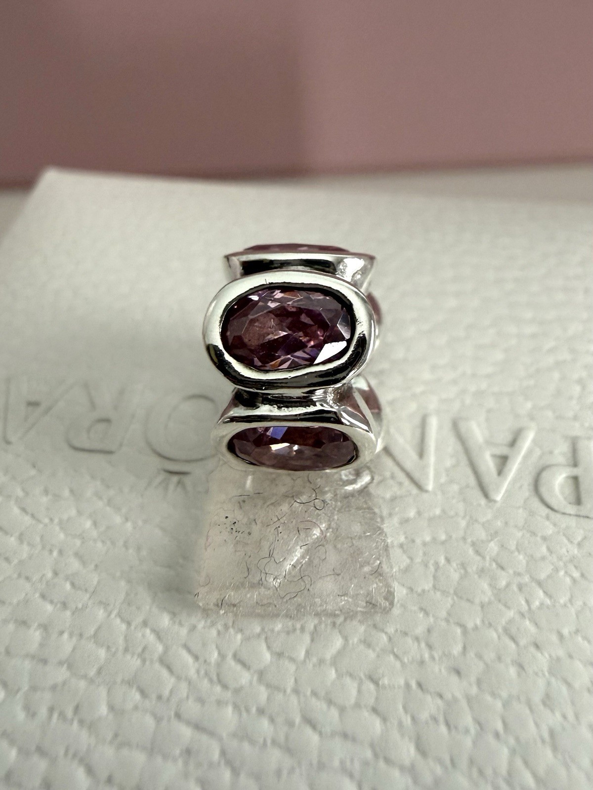 Pandora Sterling Sliver Pink Oval Lights CZ Charm #790311PCZ RETIRED Authentic