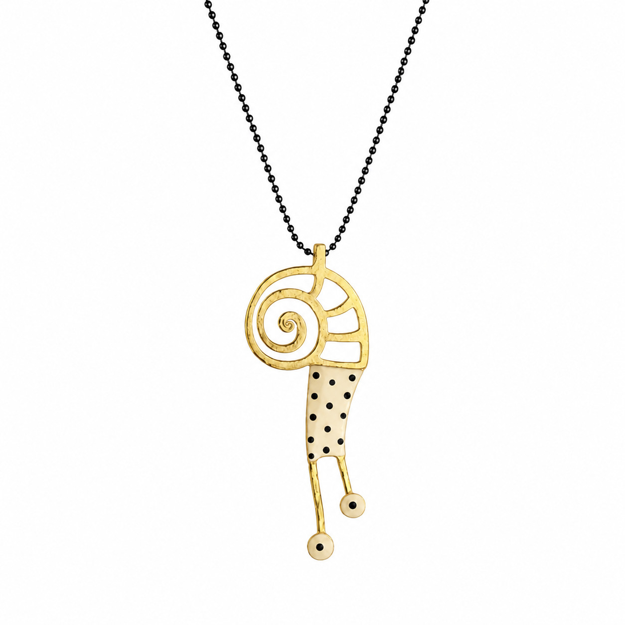Kiss The Frog Cat Spiral Pendant Necklace Gold Black Cord Greek Artisan