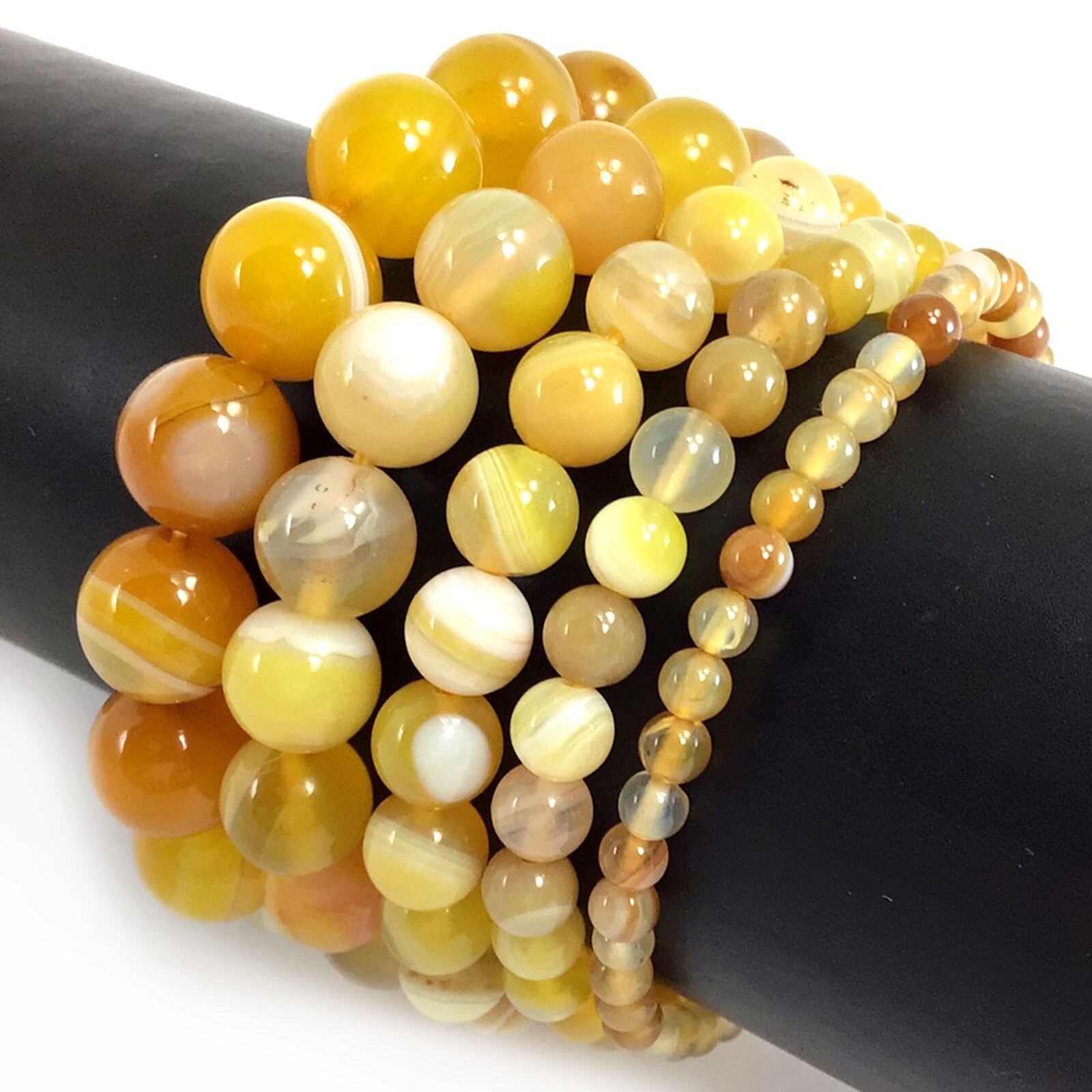 Handmade Natural Yellow Stripe Agate Stretch Bracelet Beaded 4mm 6mm 8mm 10mm 12