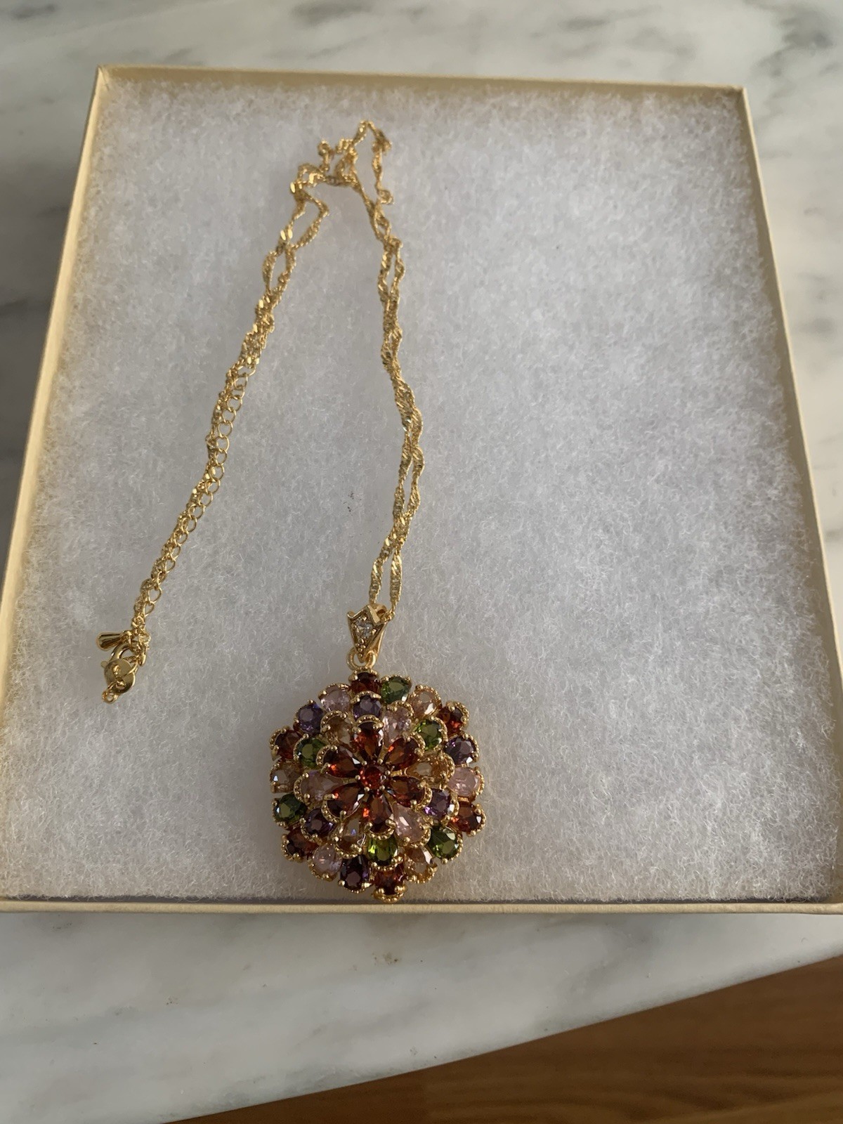 Retro Bohemian Inspired Multicolor Cubic Zirconia Gold Tone Pendant Necklace