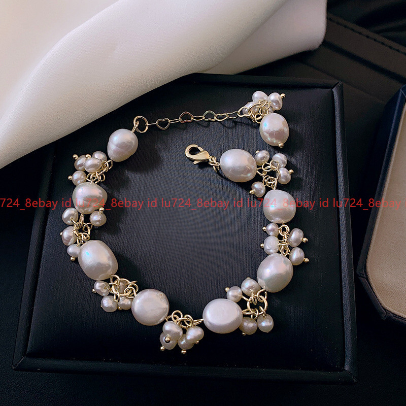 Genuine Natural 11-12mm White Freshwater Baroque Pearl Beads Bracelet 6-9 In