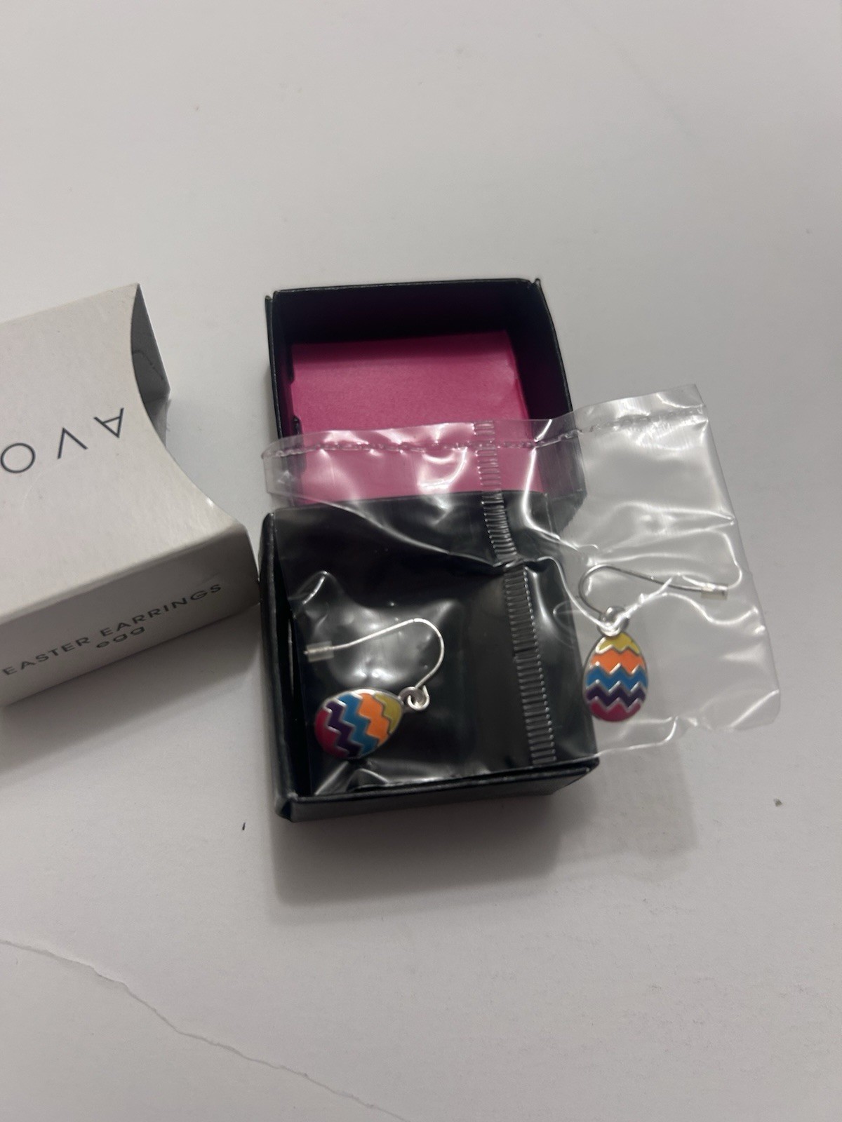 Avon 2010 Colorful Easter Egg Dangle Earrings Silver Tone New Sealed In Box