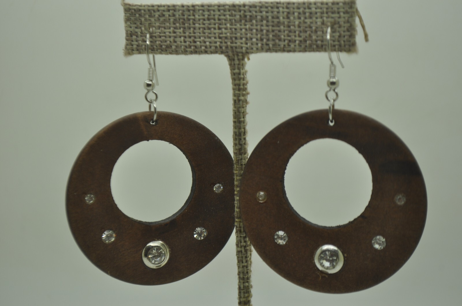 E001 Elegant design vintage Brown round Wood with stone Bohemian Earrings