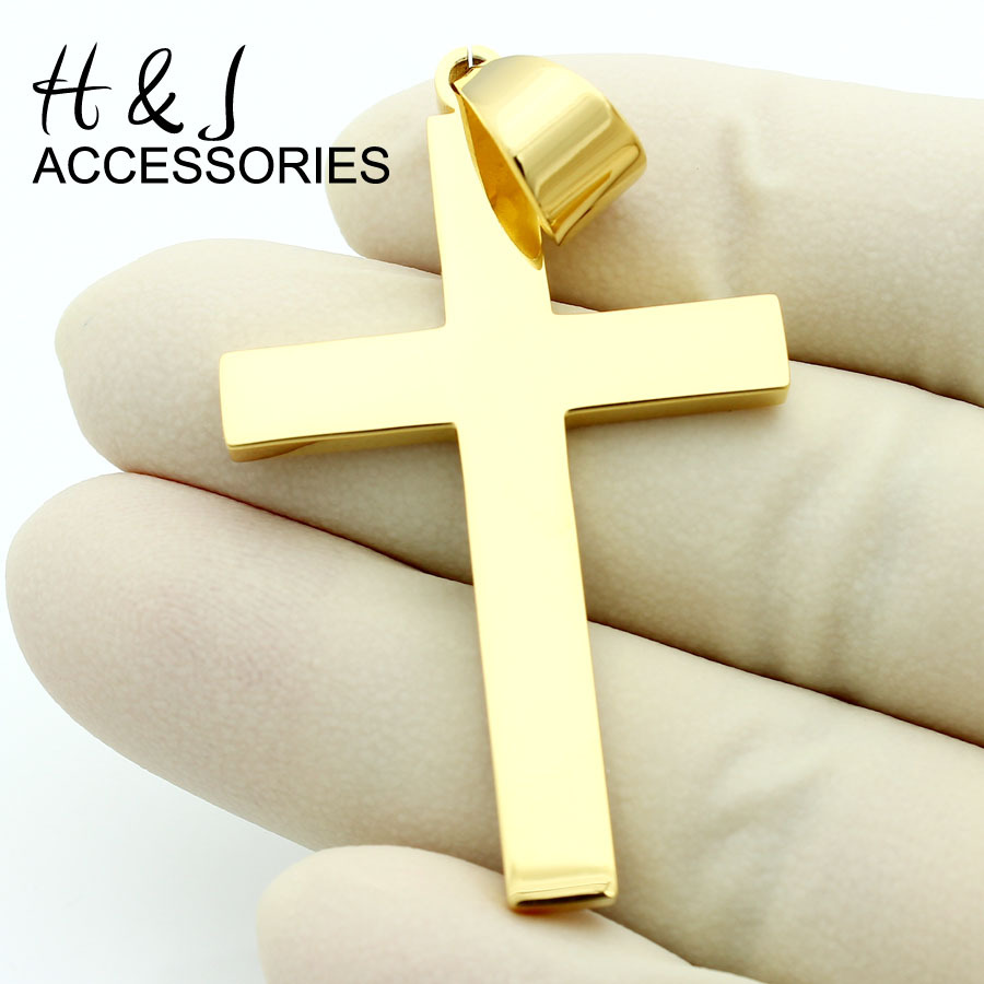 24″MEN Stainless Steel 6mm Gold Plated Cuban Curb Chain Plain Cross Pendant*P64