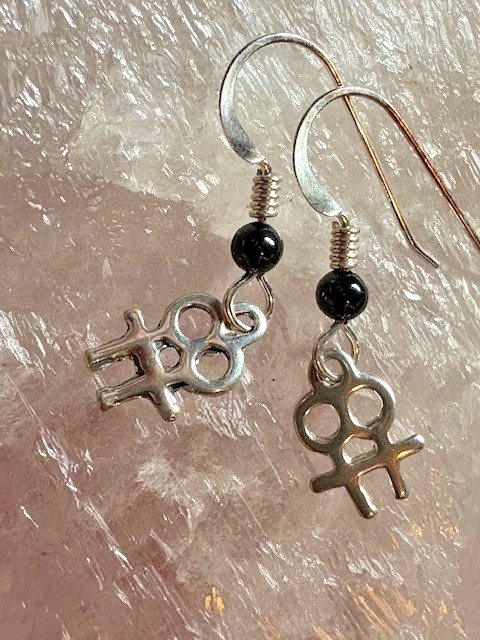 Double Venus 92.5 ear wires w/ black onyx balls Lesbian LGBT Goddess by JKL 846