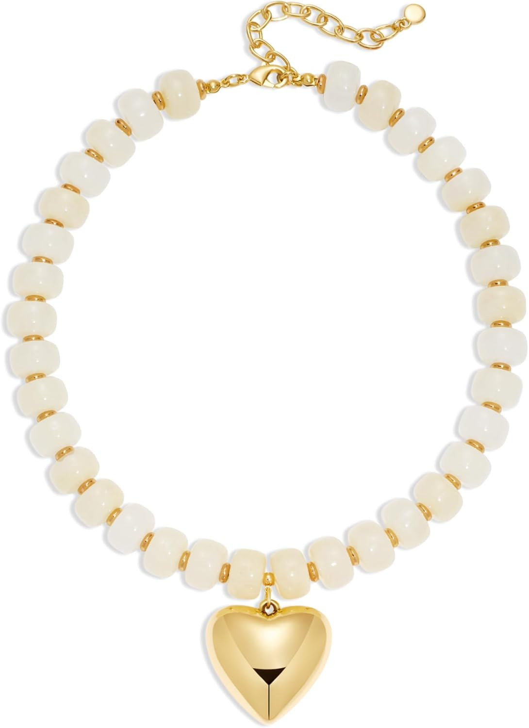 Puffy Gold Heart Necklaces for Women Chunky Beaded Necklace in Several Colorways