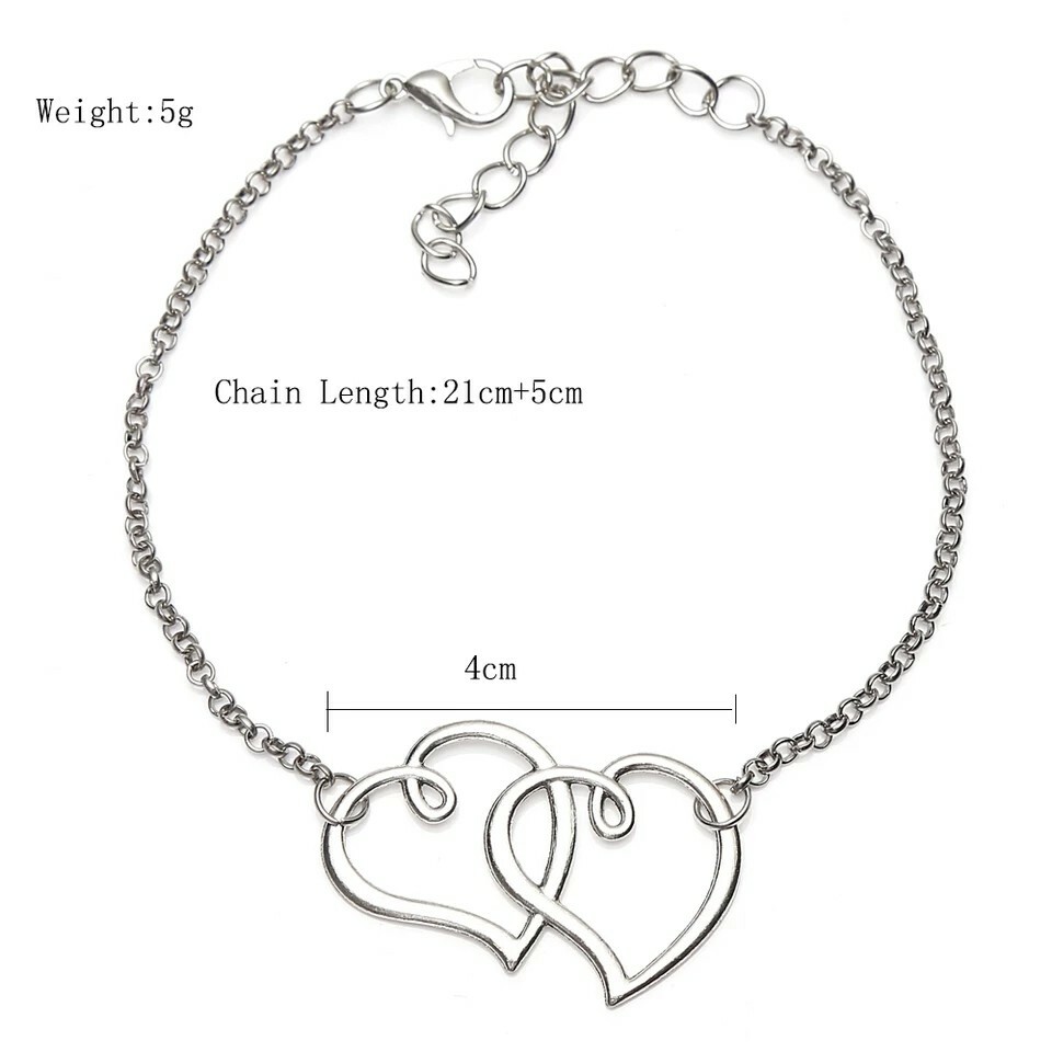 New Gold Silver Color Big Hollow Love Heart Adjustable Anklet Beach Leg Bracelet