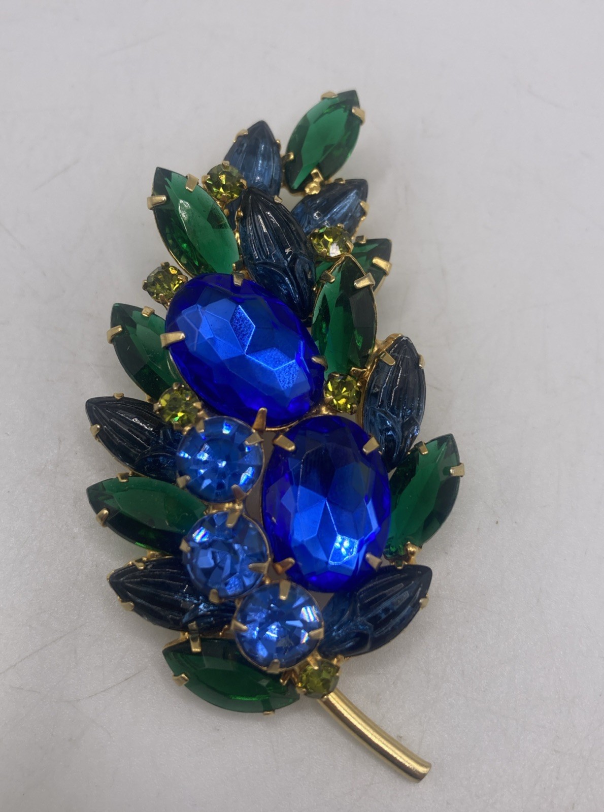 Vintage Juliana D&E Blue Green Rhinestone Brooch Scarab Glass 1960s 3”