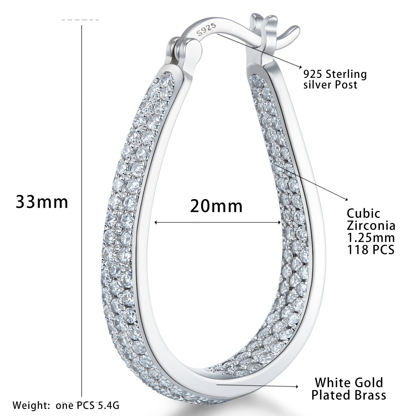 925 Sterling Silver Post Hoop Earrings for Women Gilrs American Flag red whit…