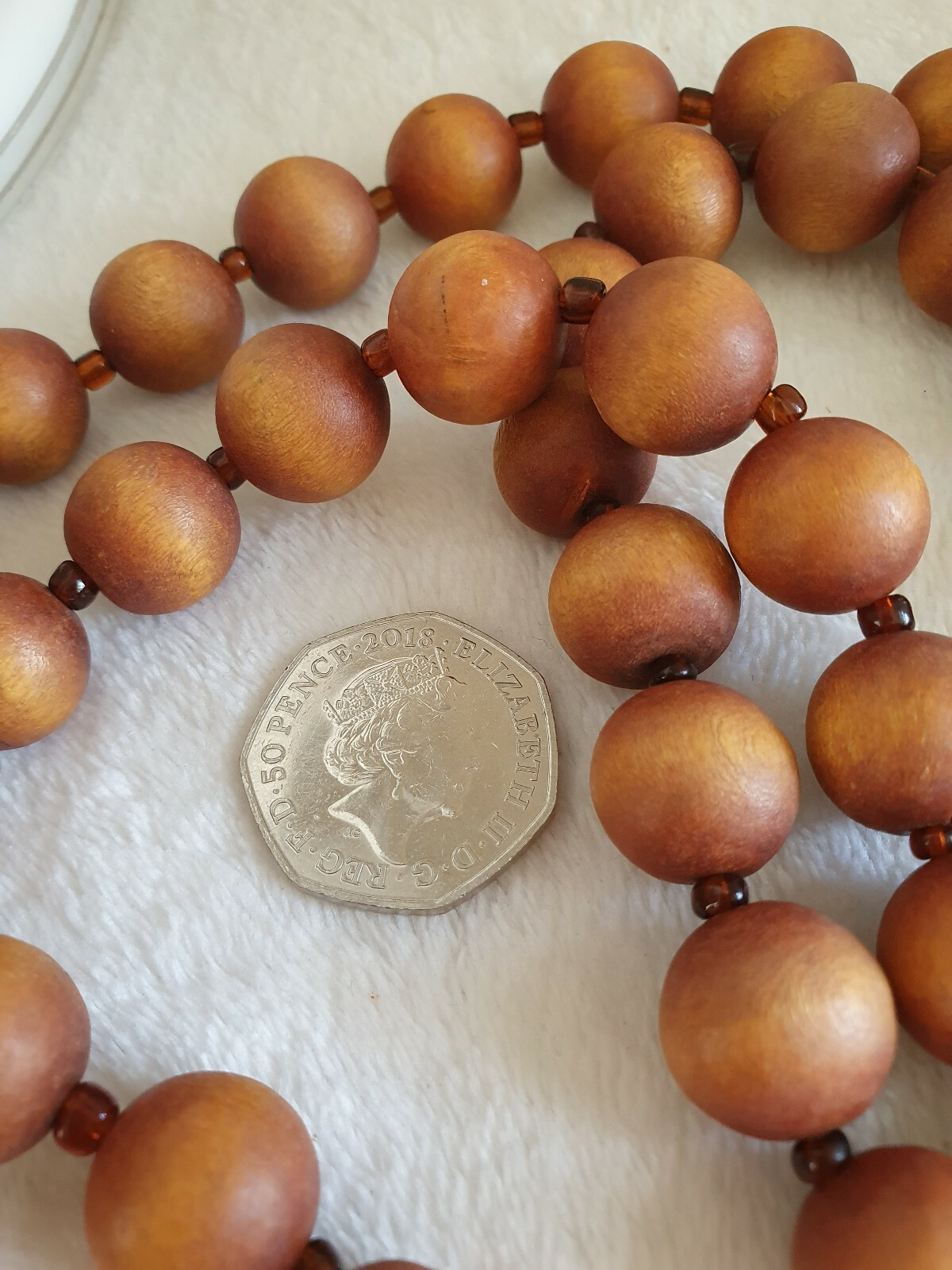 Retro Long Chunky Wood Amber tone Bead Ethnic Tribal Boho Arty Necklace CU6-1547