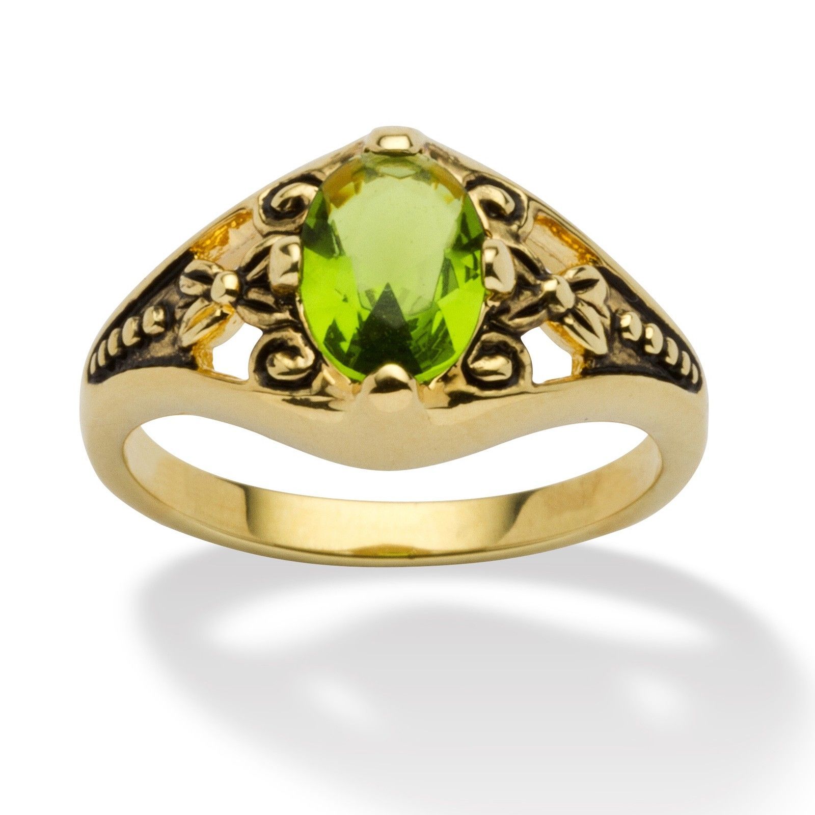 WOMENS ANTIQUED 14K GOLD BIRTHSTONE AUGUST PERIDOT RING 5 6 7 8 9 10