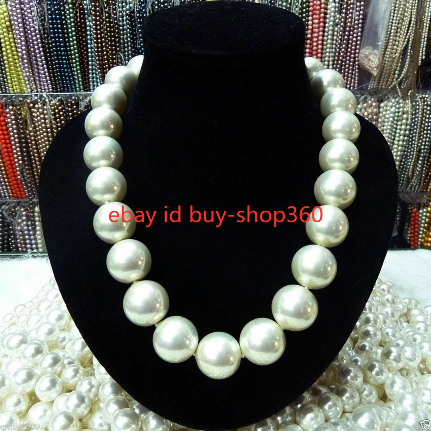 Rare Huge 8MM 10MM 12MM 14MM 20mm White Shell Pearl Necklace AAA 18″