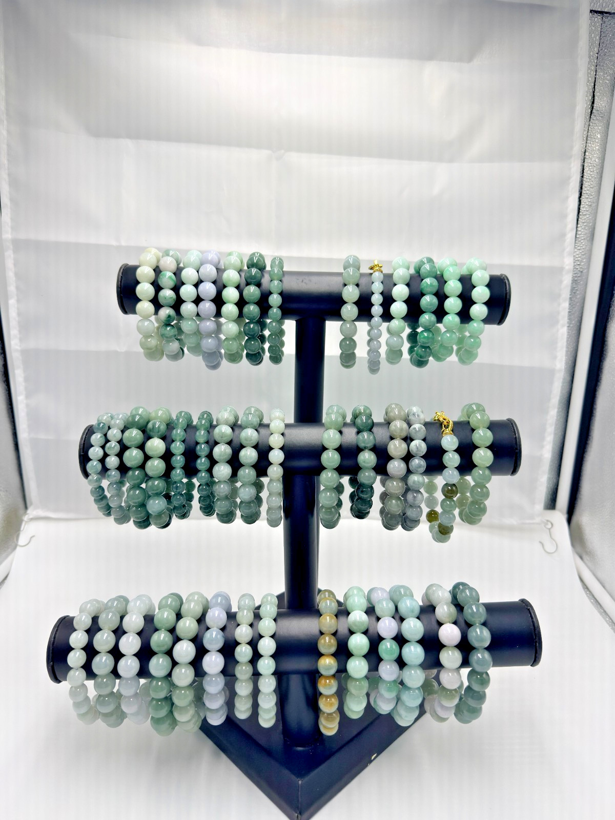 Certified Natural Grade A Jadeite Jade Beaded Bracelet Green 13.1 mm #000438