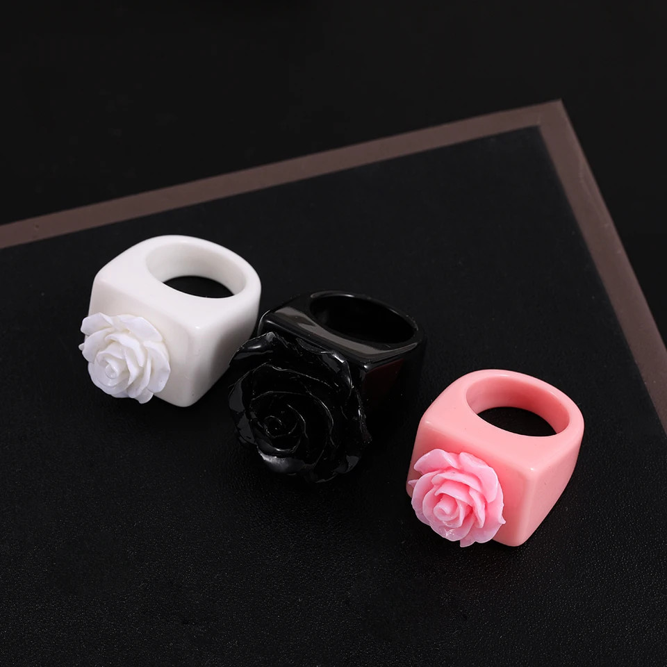 Resin Chunky Ring Geometric Square Round Knuckle Bold Band Women Jewelry