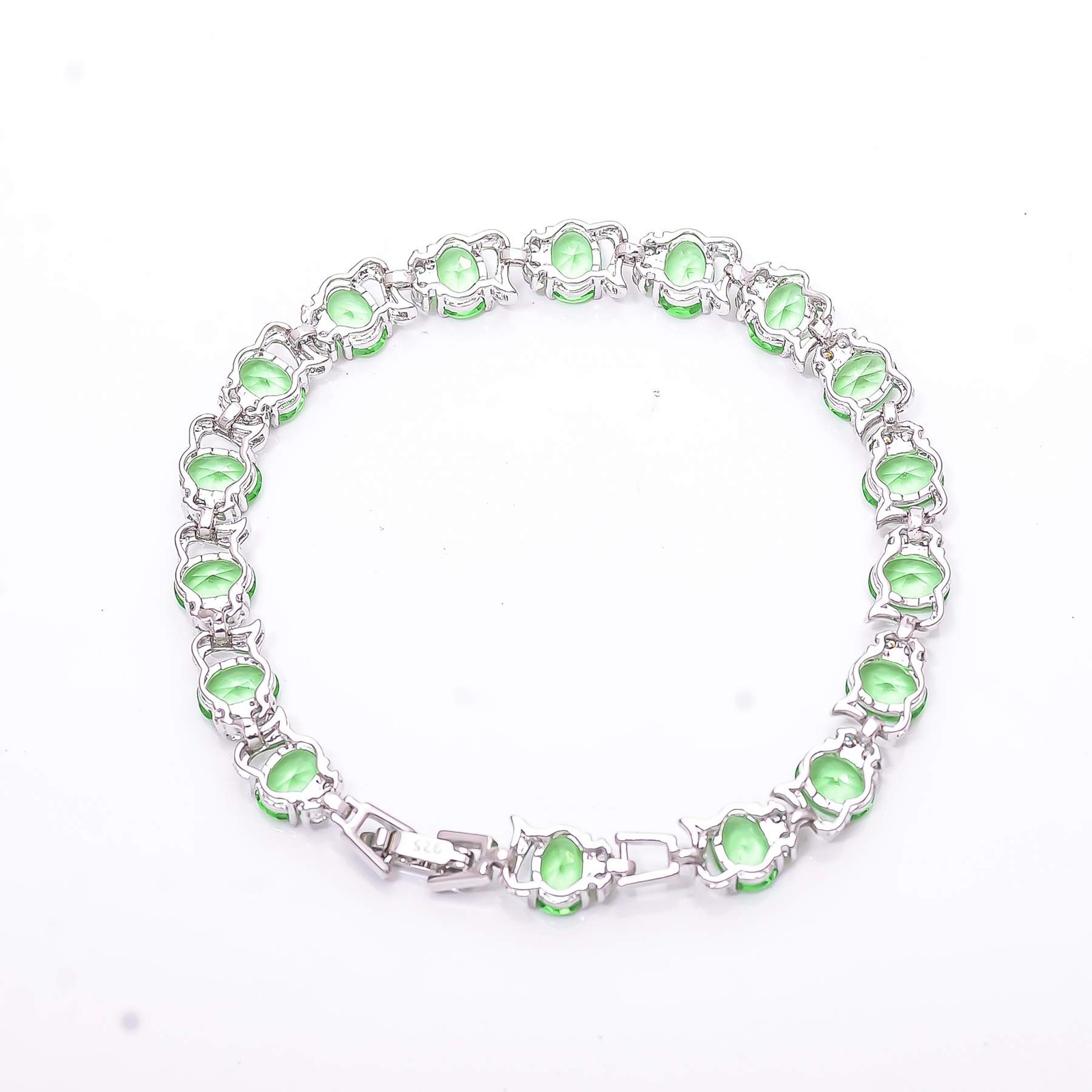 Green Amethyst & Cubic Zirconia 925 Sterling Silver Tennis Bracelet 7.99″ B17
