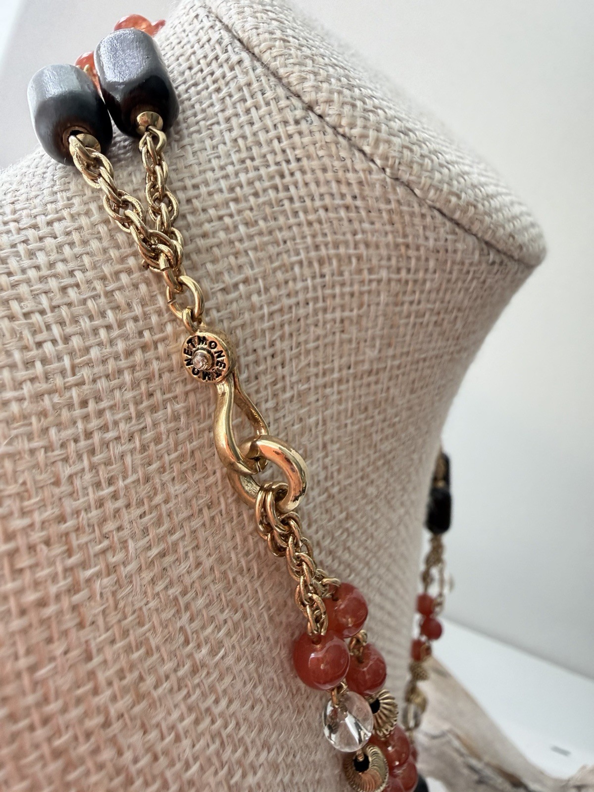 MONET Gold Tone Signed Layered Multi-Strand Beaded Rope Necklace Lobster