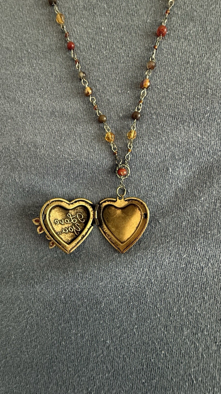 Gold Tone Heart Locket Pendant Necklace Love Red Flower Cable Chain Lobster