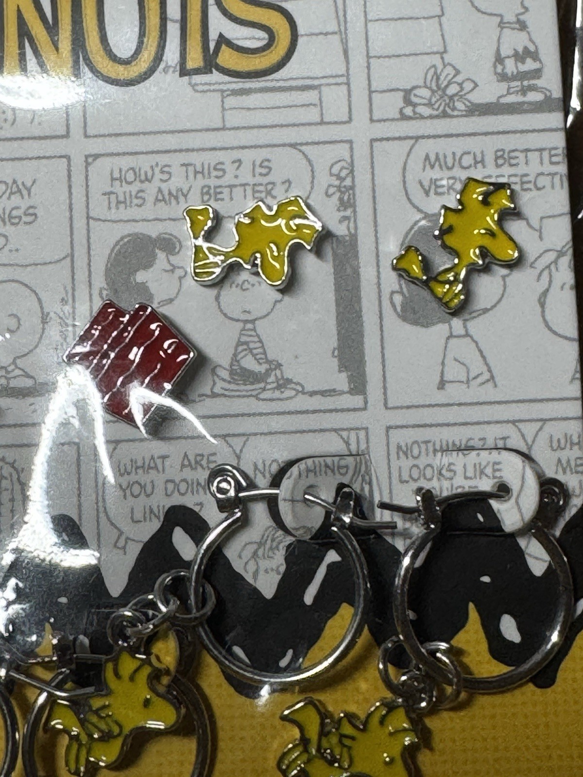 Peanuts Snoopy & Woodstock Earrings Doghouse Hoops Happy Dance NWT
