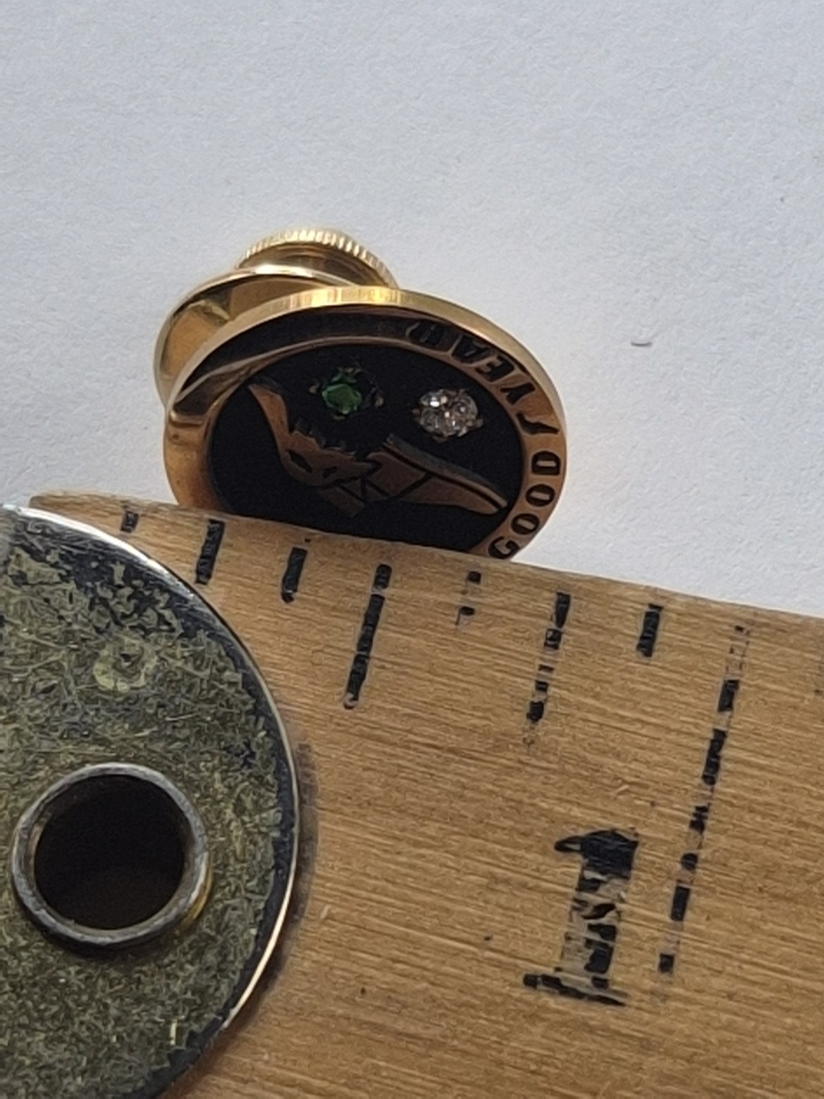 RARE: Goodyear Company 10 Kt. Gold, 1 Emerald 1 Diamond Pin Pendant