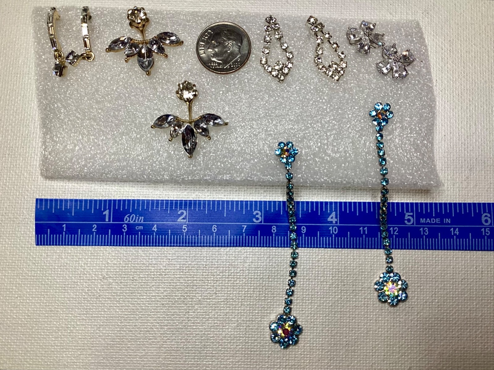 Rhinestone/Crystal Pierced Earrings Jewelry Collection 8 Pair Lot