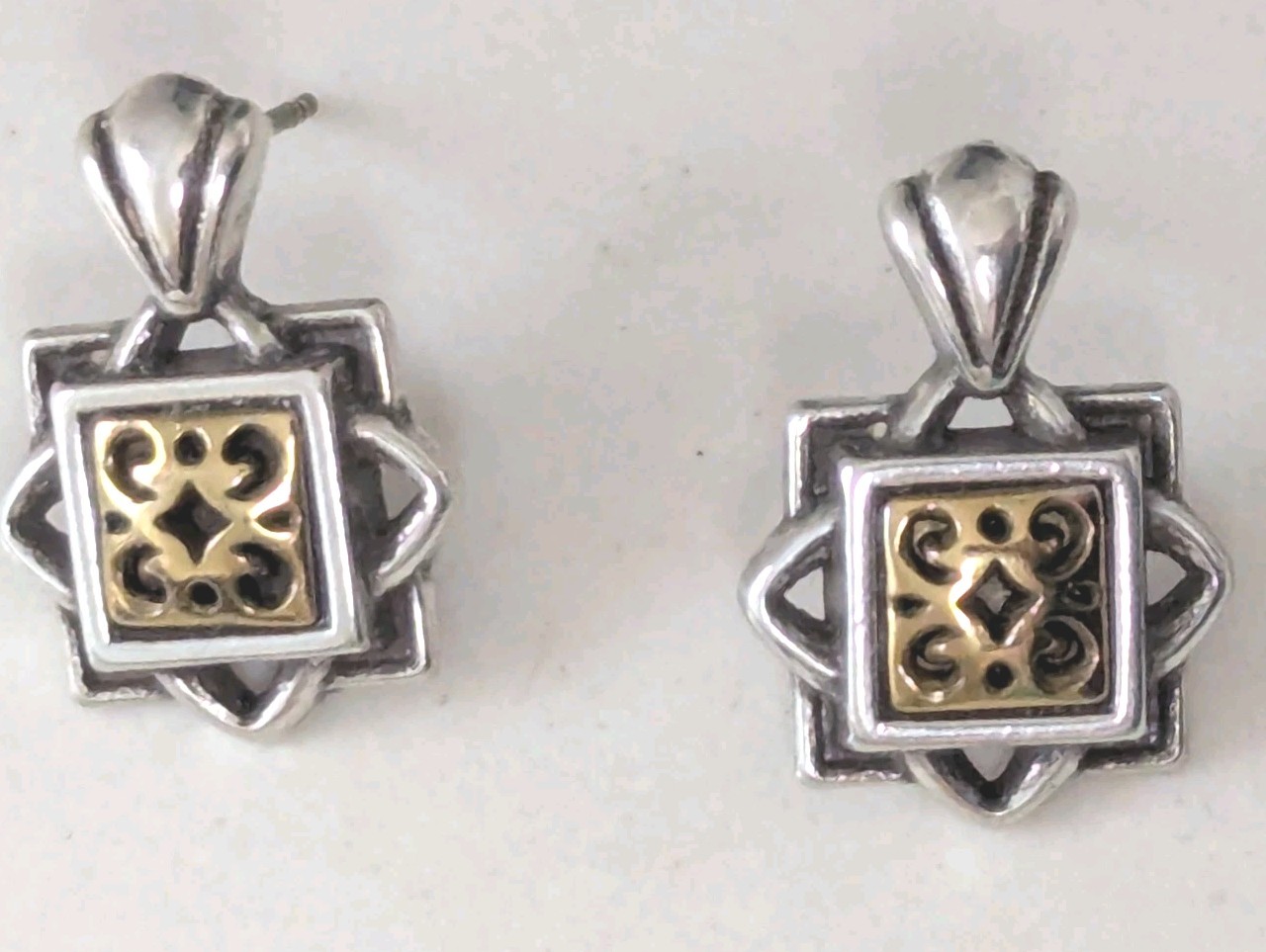 Brighton Audobon Two-Tone Gold Silver Color Retired Post Earrings .75″ X .65″