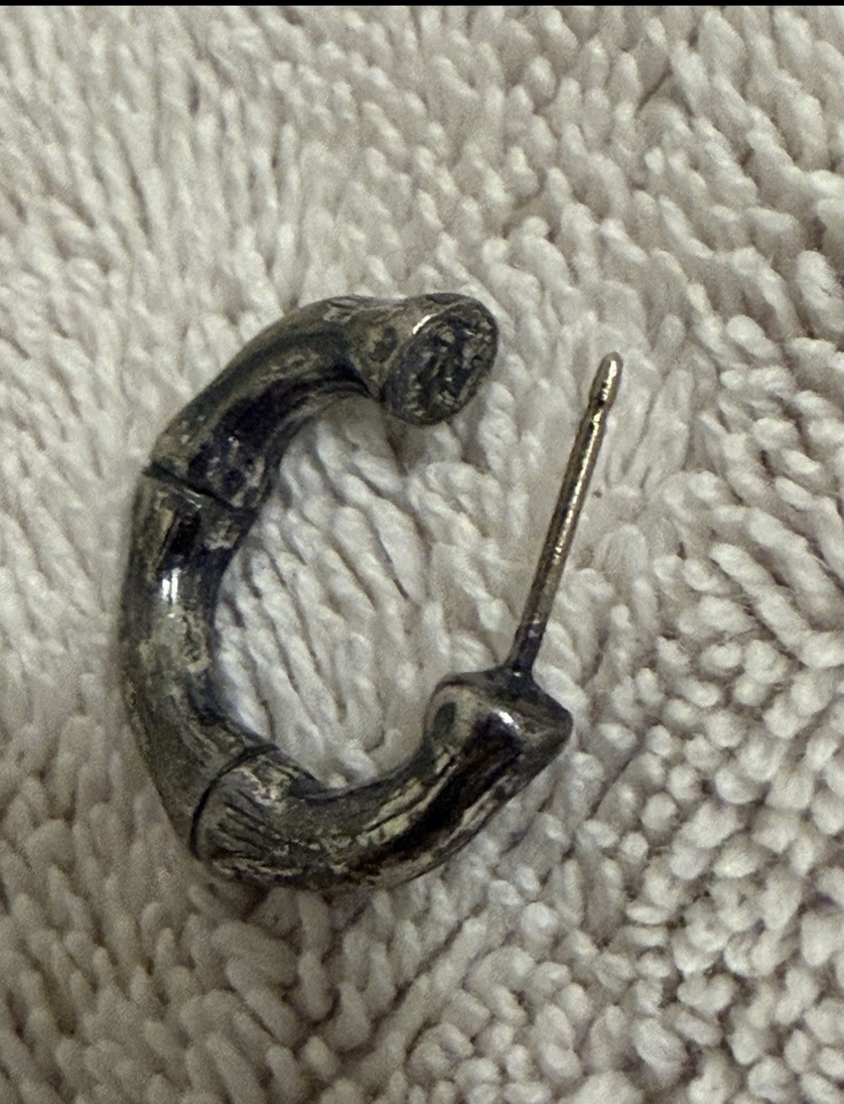Silver Tone Bamboo Style Hoop Earrings Textured Small Vintage Look Good Cond