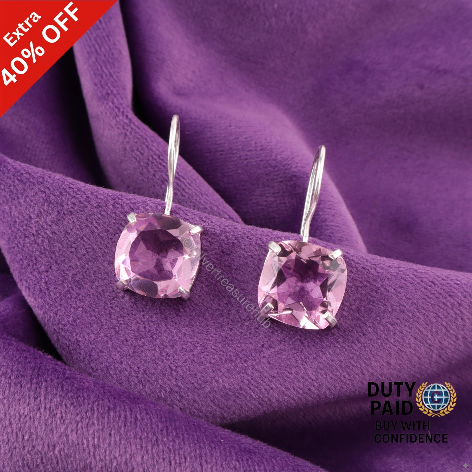 925 Silver Morganite Gemstone Channel Set Boho Dangle Drop Wife Earrings Jewelry