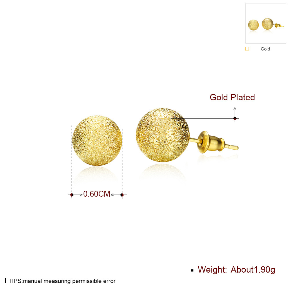 18K Gold Plated Classic Frosted Round Ball Beads Stud Earrings 6mm 8mm 10mm 12mm