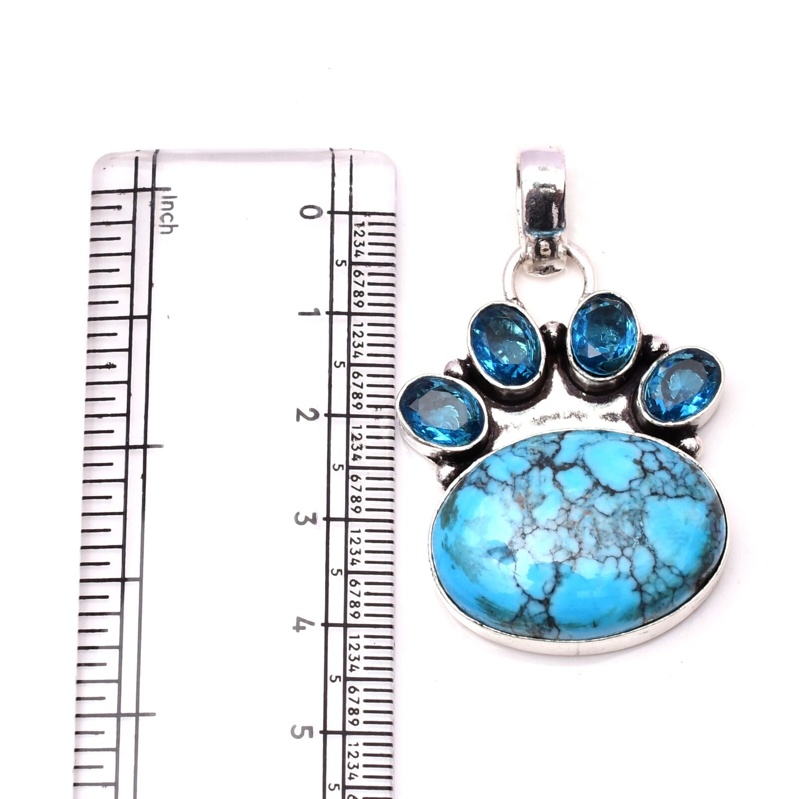 Turquoise Gemstone 925 Sterling Silver Handmade Jewelry Pendant 1.85″