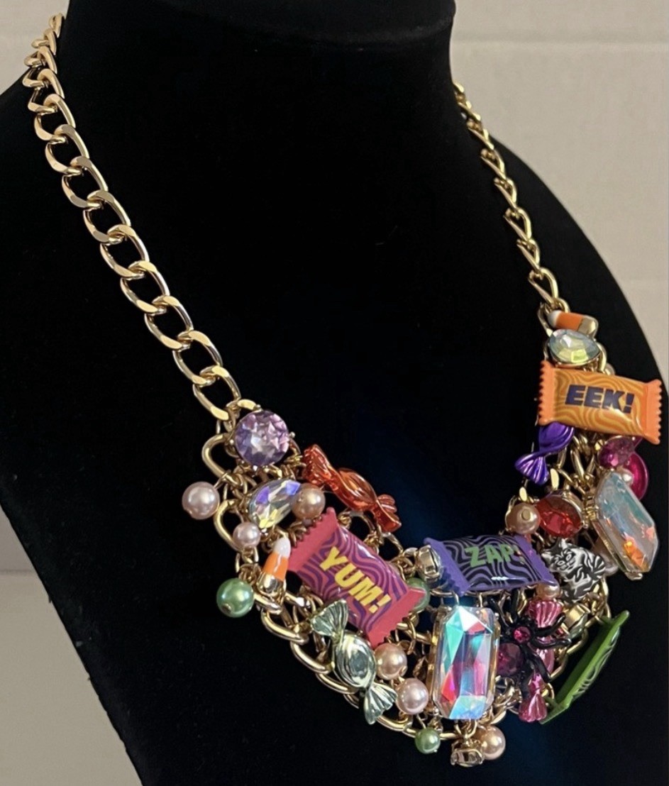 Betsey Johnson Necklace Halloween Candy Statement Chunky Charms Glow In Dark NWT