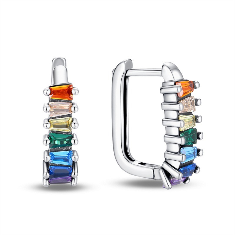 PANDACH 925 Sterling Silver Abstract Stone CZ Statement Hoop Earrings For Women