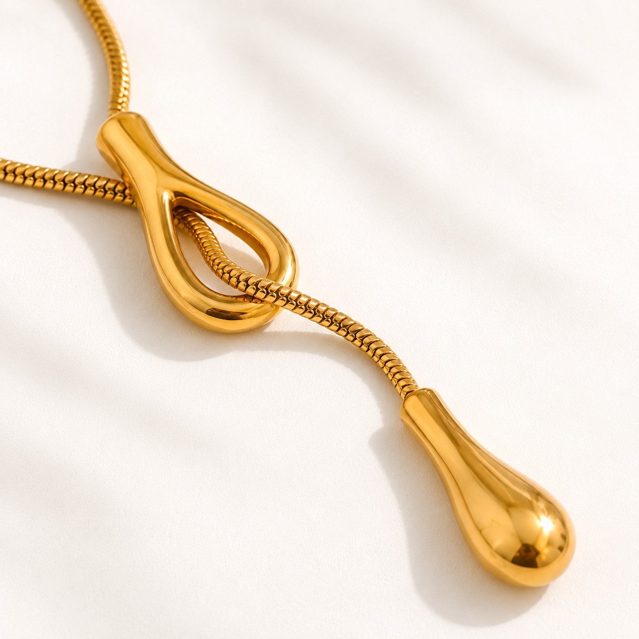 Gold Silver Y Drop Lariat Necklace 316L Stainless Steel Fashion Jewelry