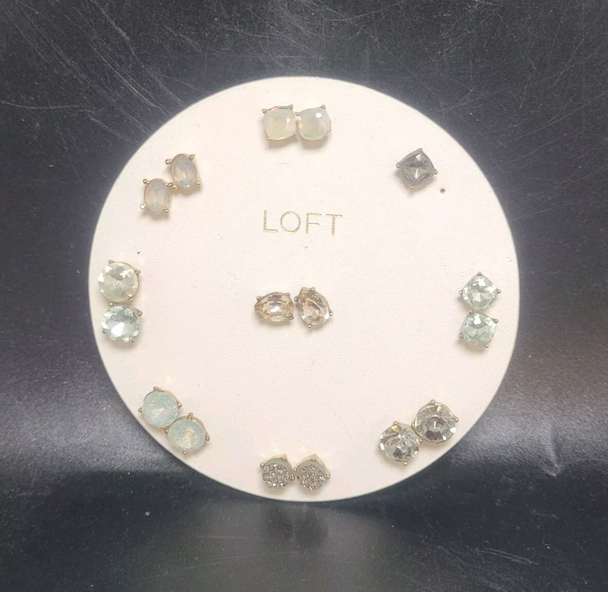 Loft Pearlized Stud Earrings Set of 8+ Pair Multi-Colored Polished Goldtone NWT