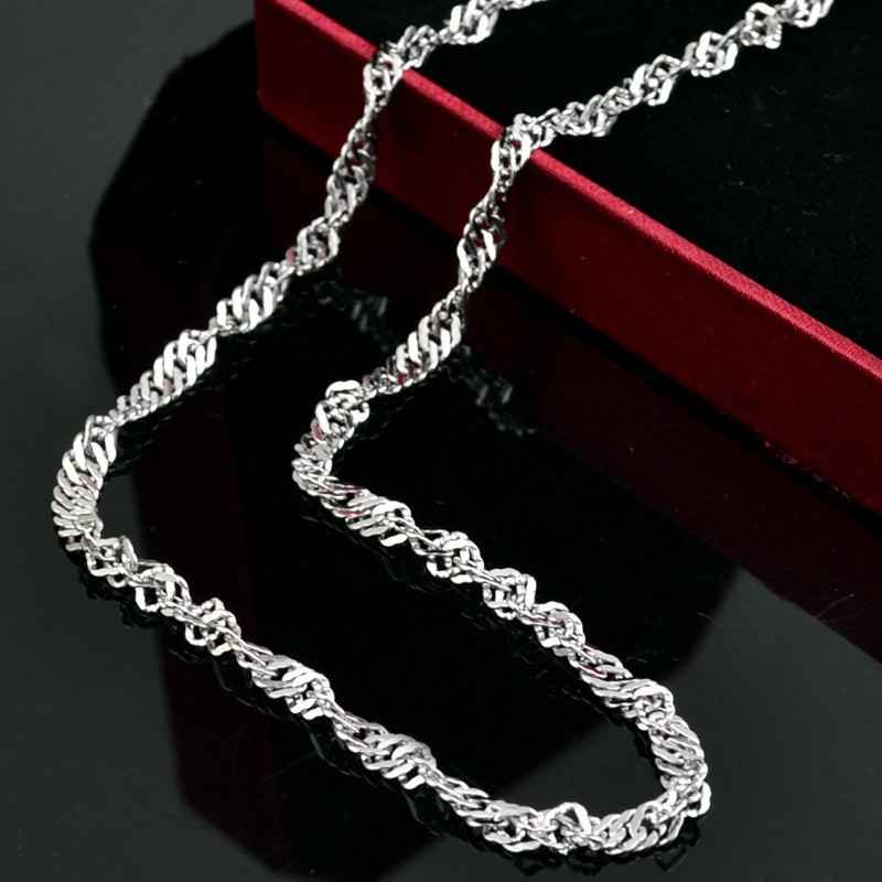 18-32″ 3mm 316L Stainless Steel Gentle Women Necklace Distorted Water Wave Chain