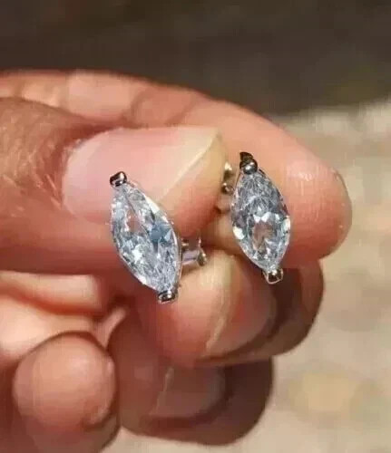2Ct Marquise-Cut Lab Created Women’s Push back Stud Earrings 14K White Gold FN
