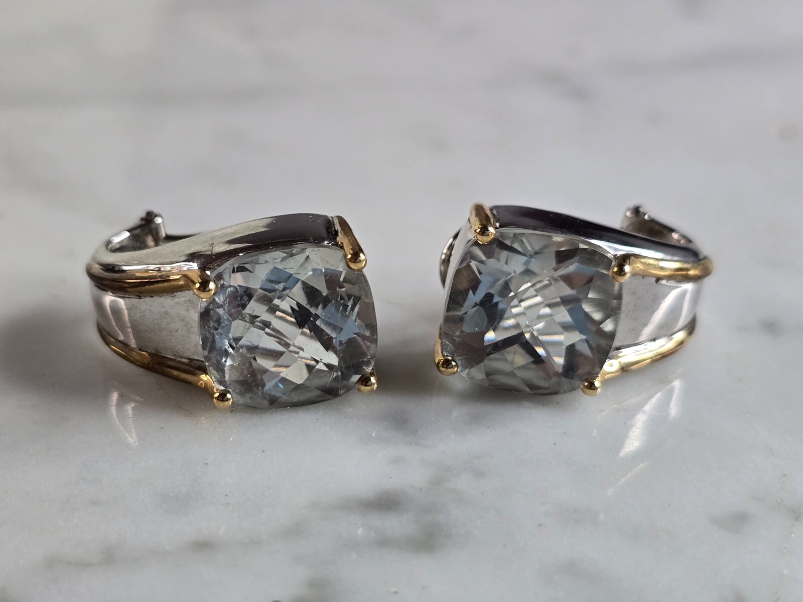 Womens Vintage Estate Sterling Silver & 14k Gold CZ Earrings 12.0g #E7878