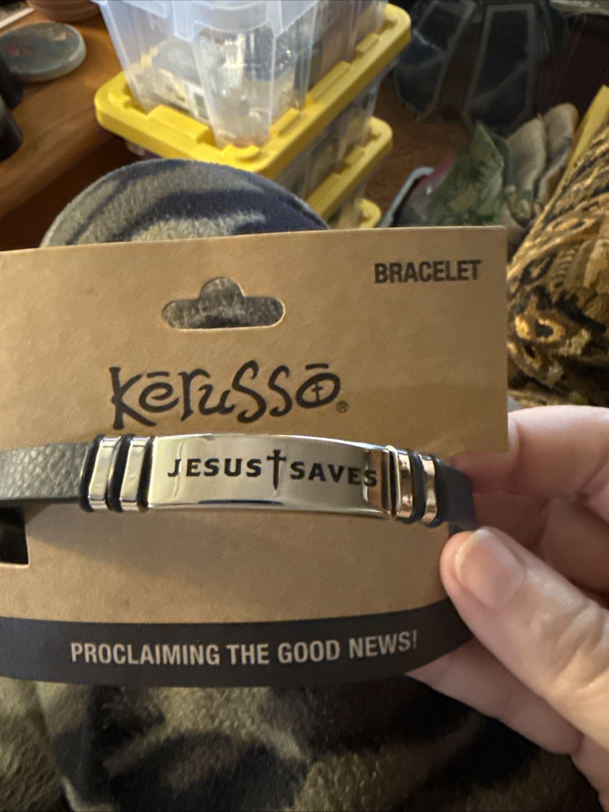 Genuine Handmade Unisex Women Men Leather Jesus Saves Bracelet (Black) M1
