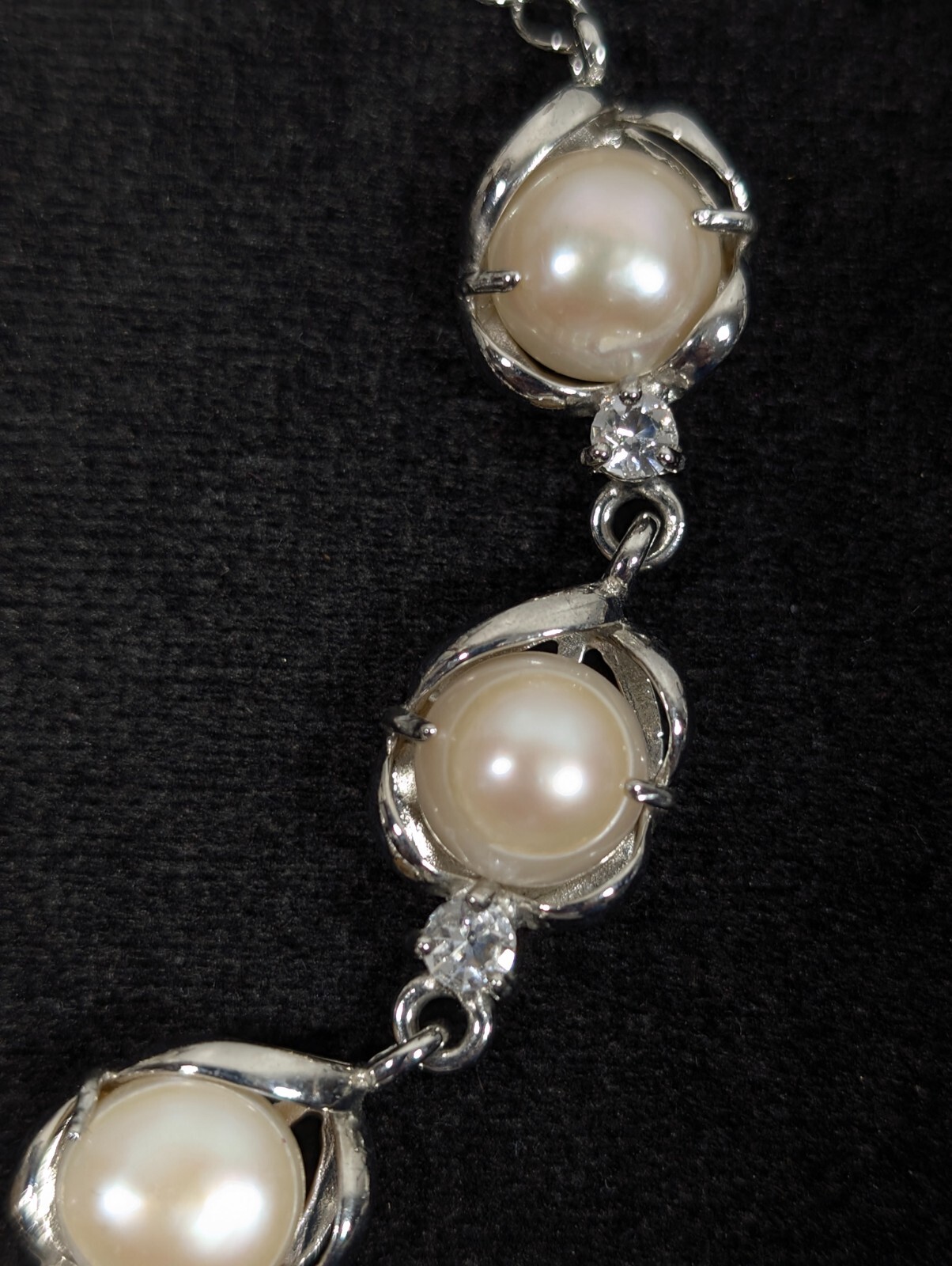 Silver Tone Baroque Button Pearl Rhinestone Tennis Bracelet Bridal Wedding 9 in