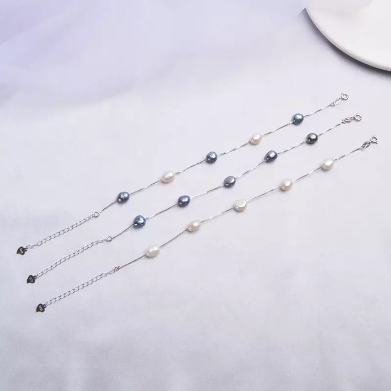ZARD Baroque White Pearl Station Bracelet in 925 Sterling Silver