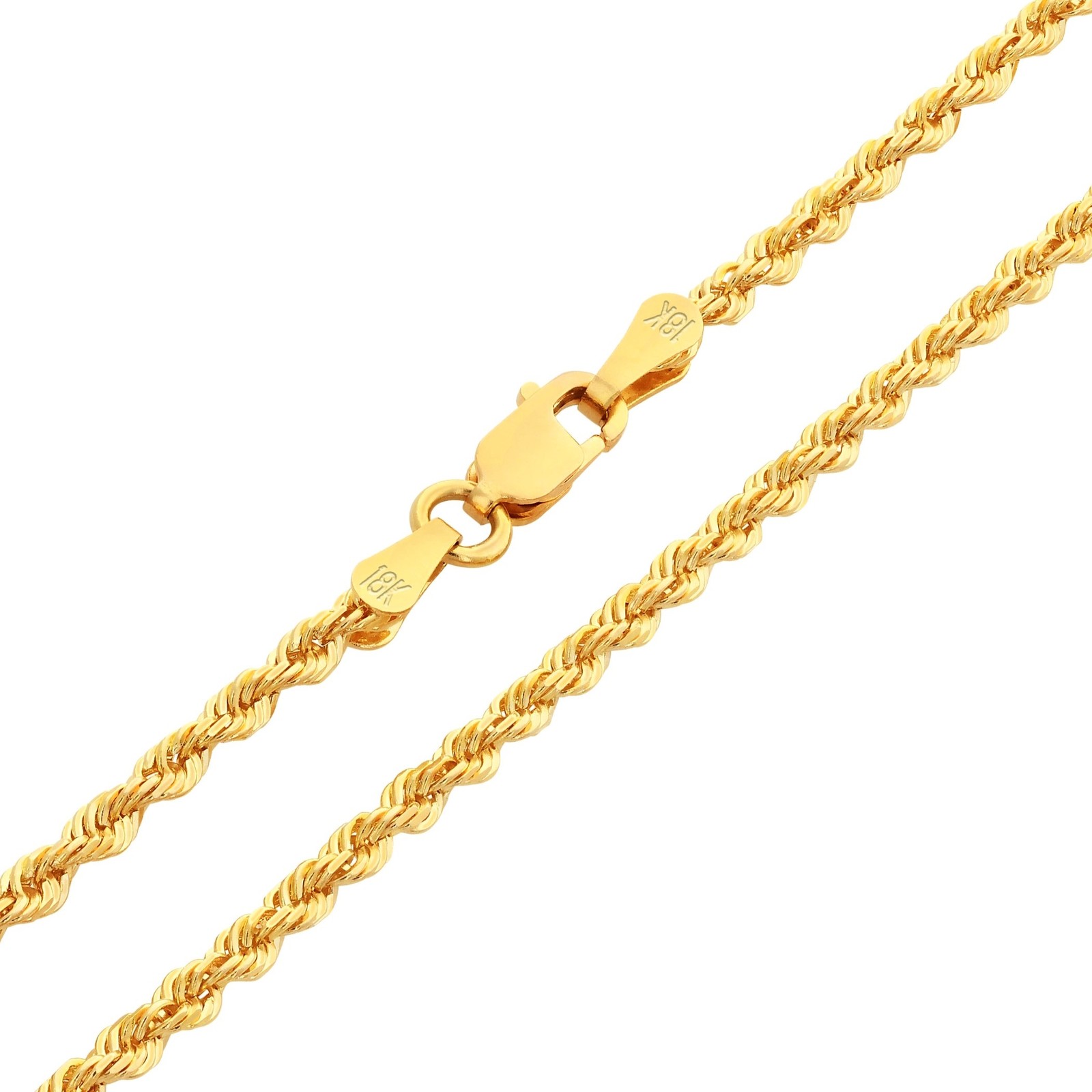 18k Yellow Gold 2mm Diamond Cut Rope Chain Italian Necklace Mens Womens 16″-26″