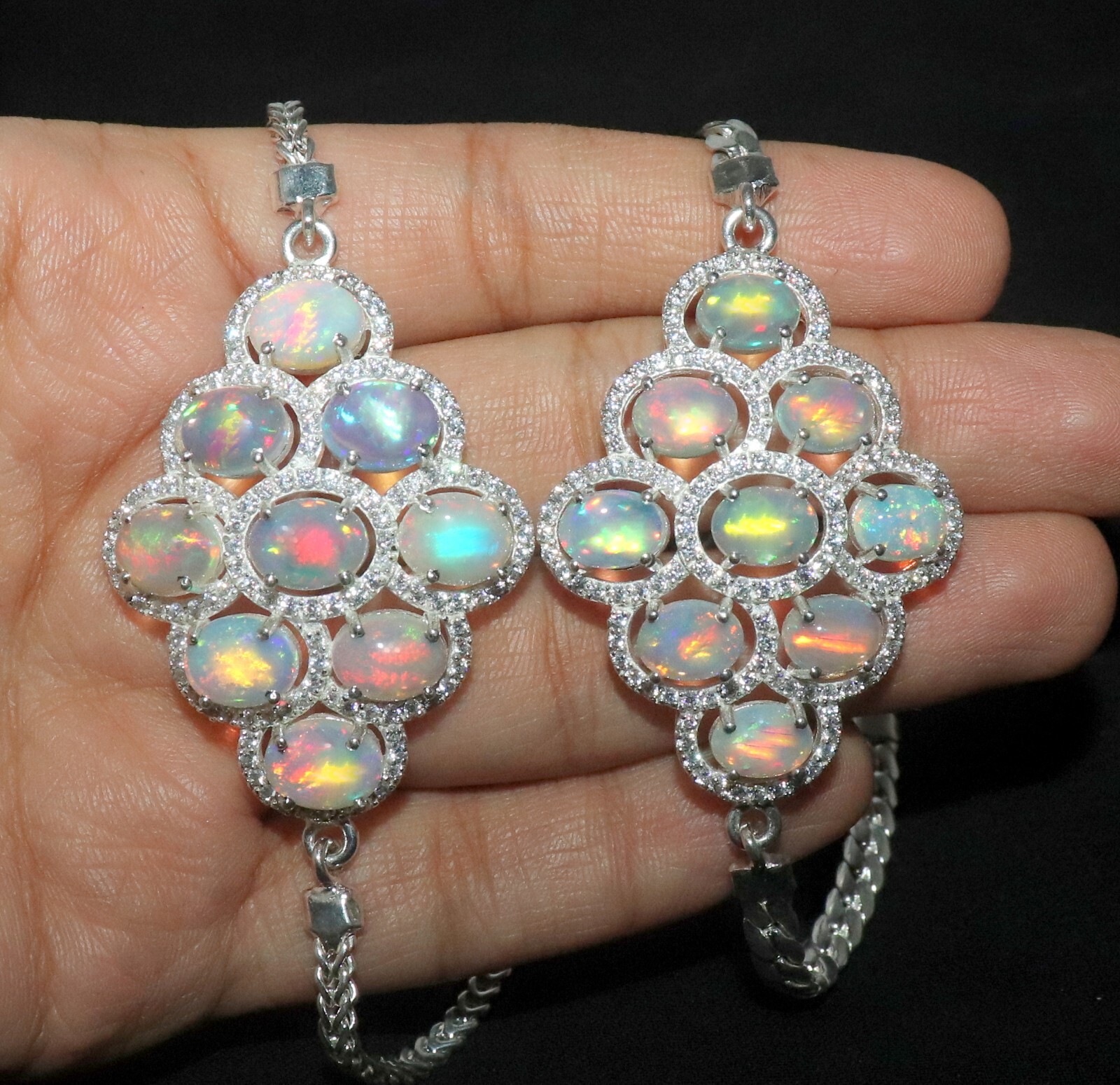 genuine Ethiopian fire opal bracelet with sterling silver dainty opal bracelet
