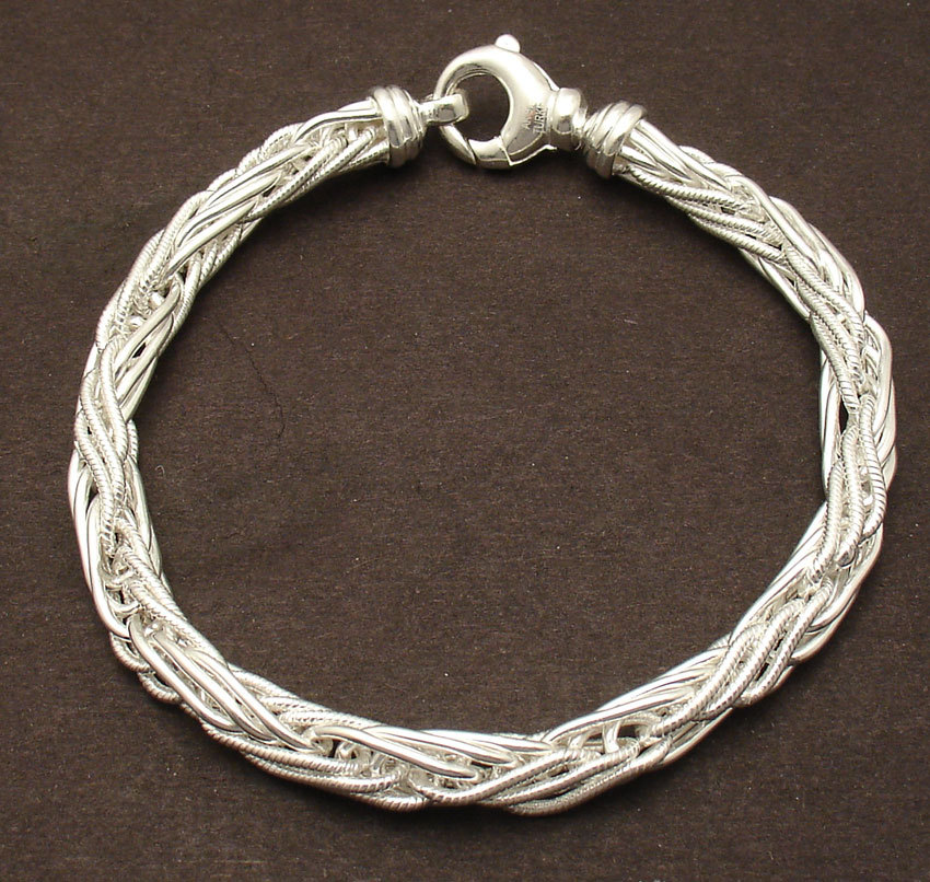 QVC Textured Round Spiga Wheat Chain Bracelet Necklace Real 925 Sterling Silver