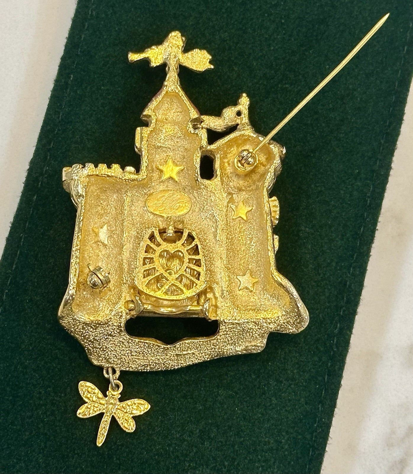 Kirks Folly Fairytale Castle Rapunzel Princess Gold-Tone Enamel 3” Brooch/Pin