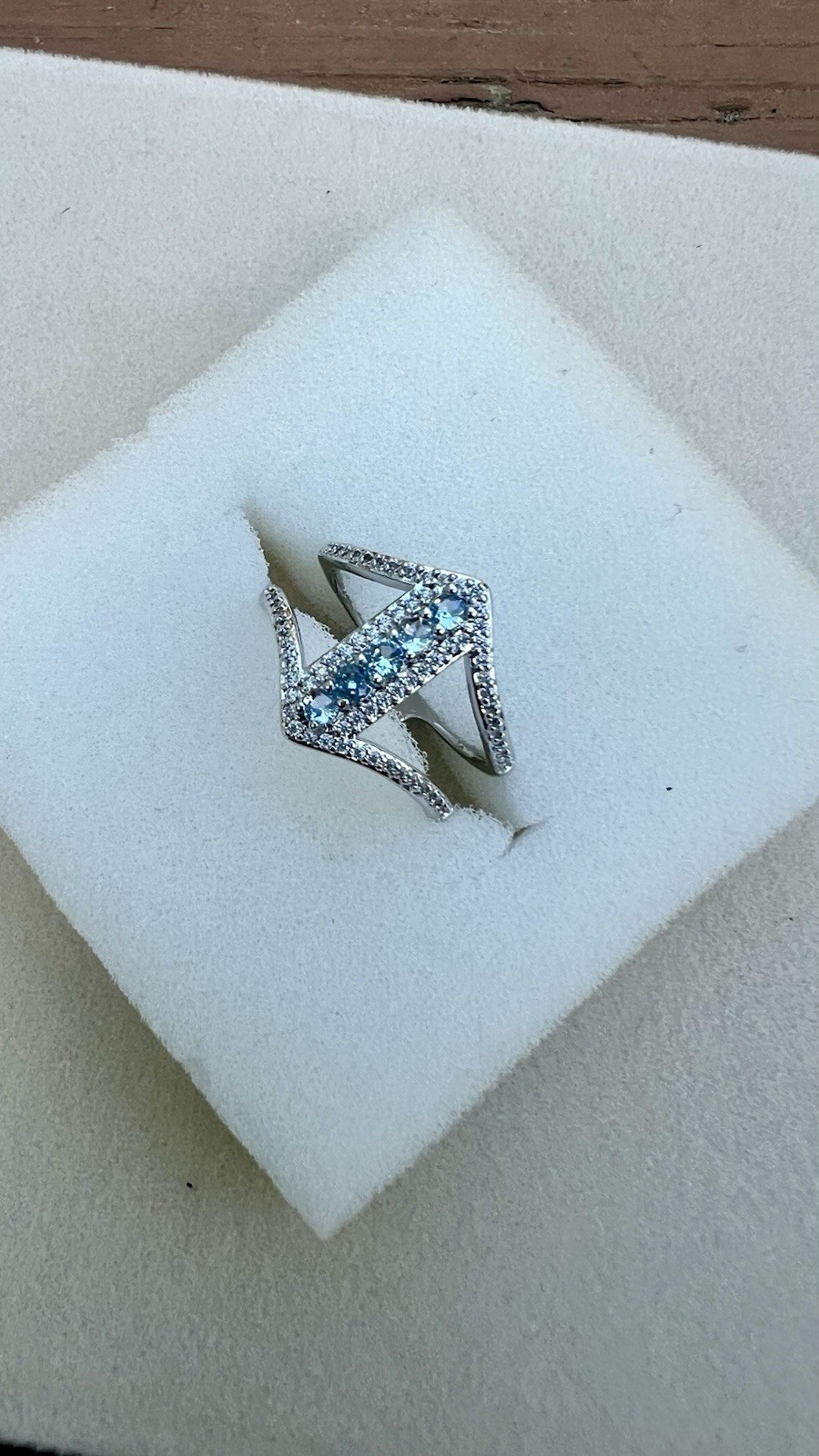 Bomb Party SZ 8 Ring Designed To Shine Aqua Blue Spinel Rhodium Plating