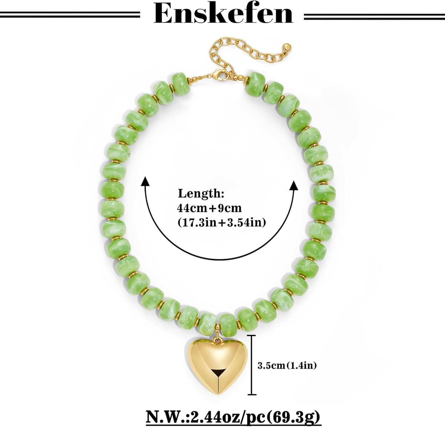 Gold Heart Pendant Necklaces for Women Colorful Acrylic Resin Beaded Choker Neck