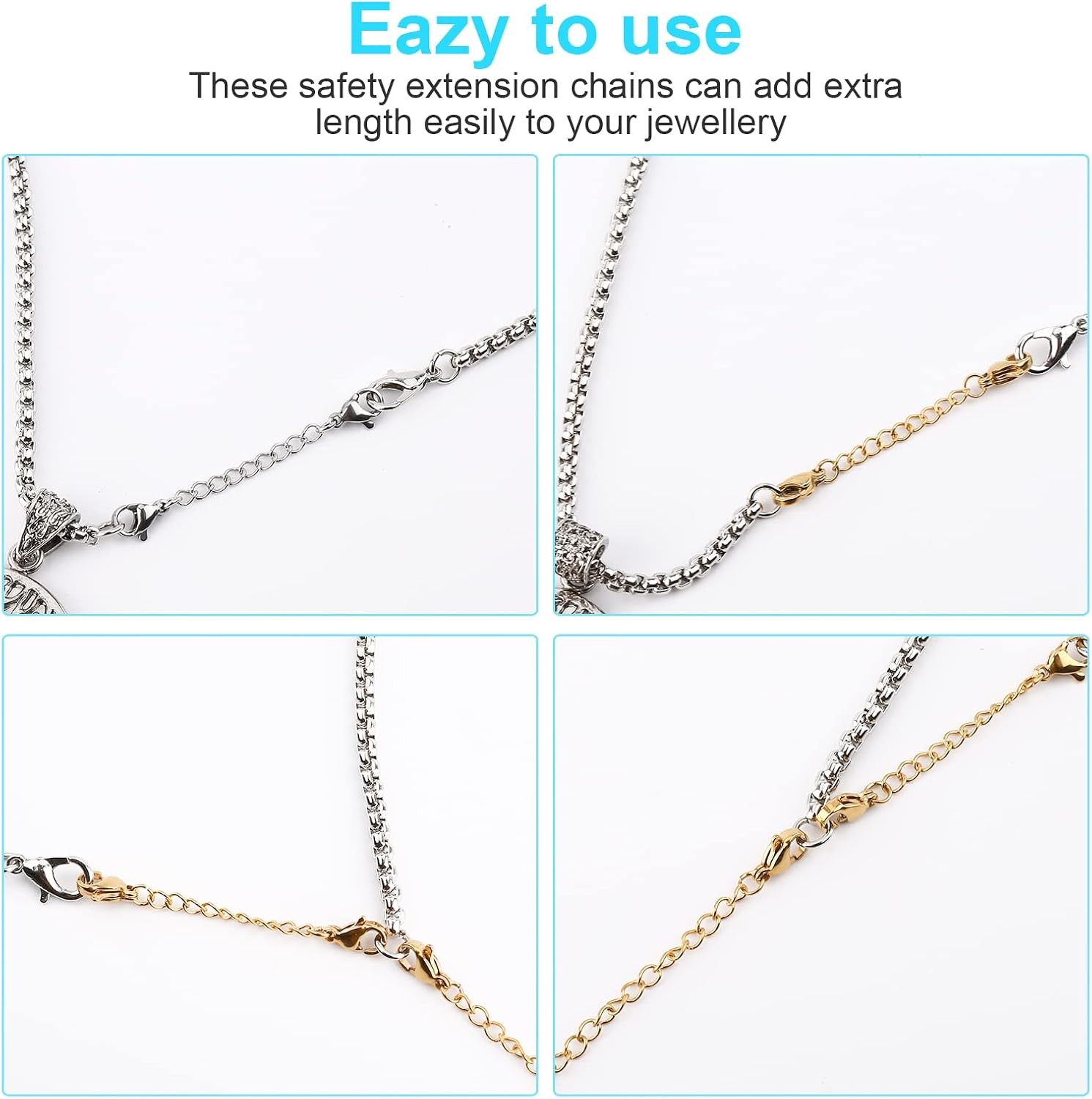 UUBAAR 12 PCS Necklace Extenders – Stainless Steel Necklace Extension Chain for